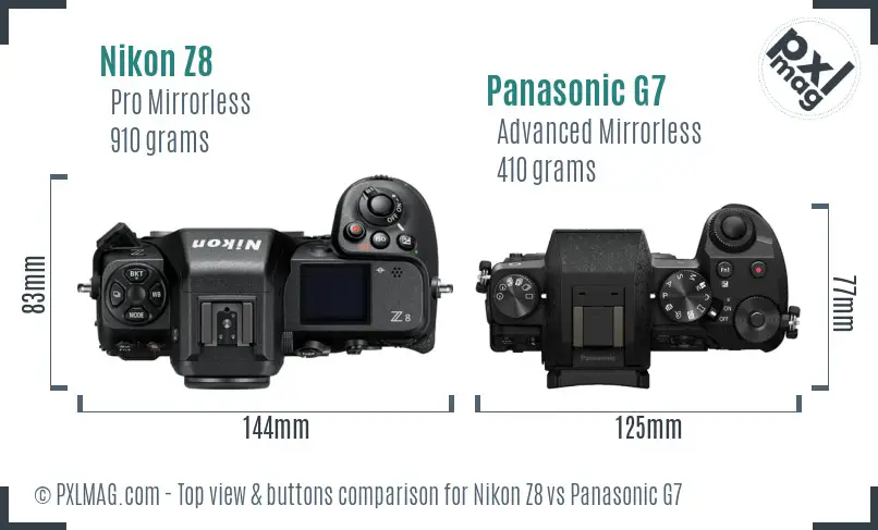 Nikon Z8 vs Panasonic G7 top view buttons comparison