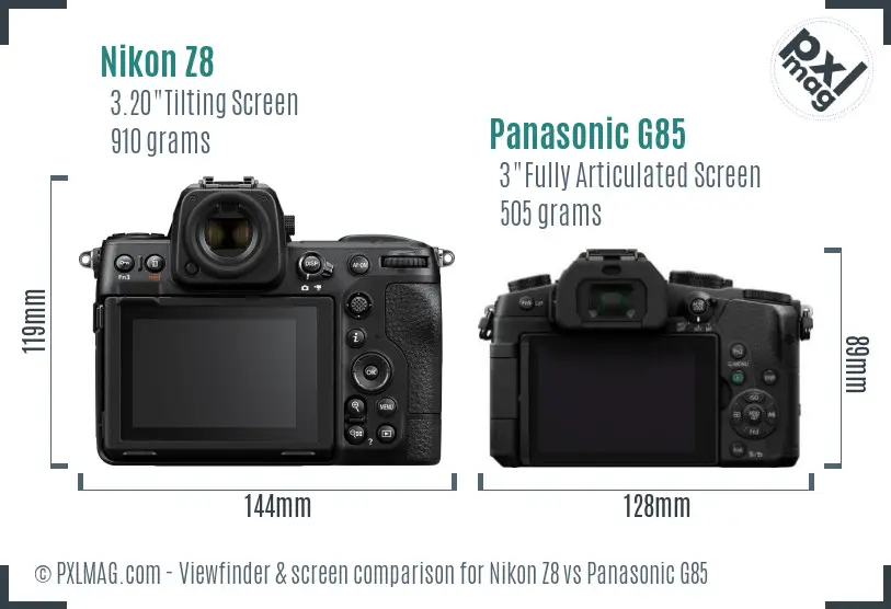 Nikon Z8 vs Panasonic G85 Screen and Viewfinder comparison