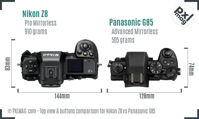 Nikon Z8 vs Panasonic G85 top view buttons comparison