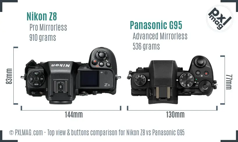 Nikon Z8 vs Panasonic G95 top view buttons comparison