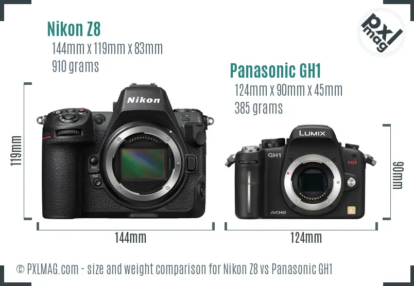 Nikon Z8 vs Panasonic GH1 size comparison