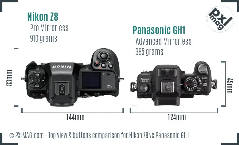 Nikon Z8 vs Panasonic GH1 top view buttons comparison