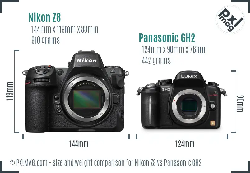 Nikon Z8 vs Panasonic GH2 size comparison