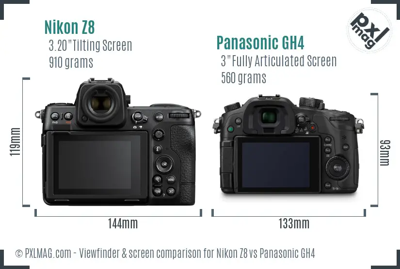 Nikon Z8 vs Panasonic GH4 Screen and Viewfinder comparison Nikon Z8 vs Panasonic GH4 Screen and Viewfinder comparison