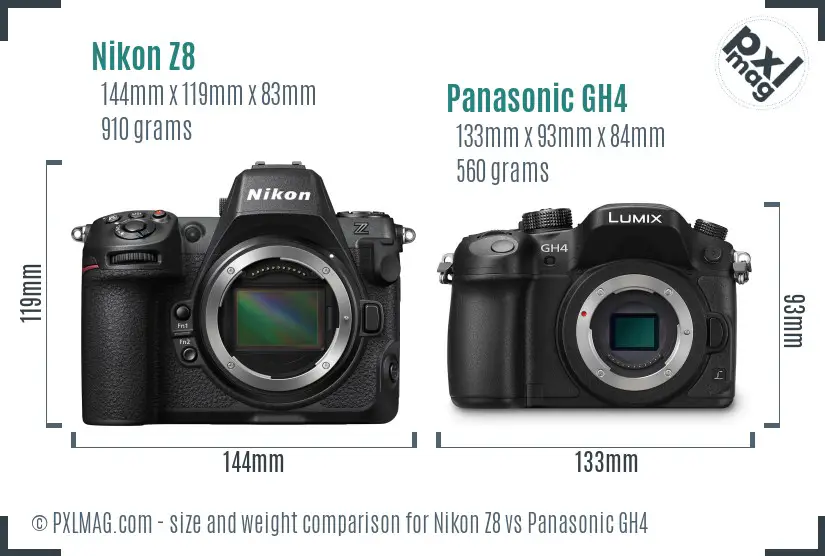 Nikon Z8 vs Panasonic GH4 size comparison Nikon Z8 vs Panasonic GH4 size comparison