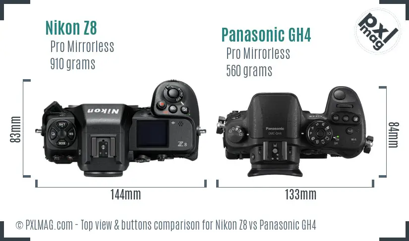 Nikon Z8 vs Panasonic GH4 top view buttons comparison Nikon Z8 vs Panasonic GH4 top view buttons comparison