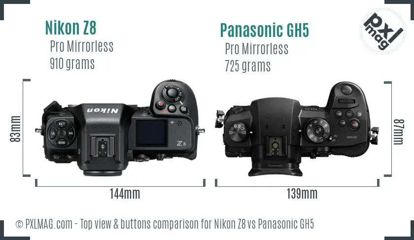 Nikon Z8 vs Panasonic GH5 top view buttons comparison