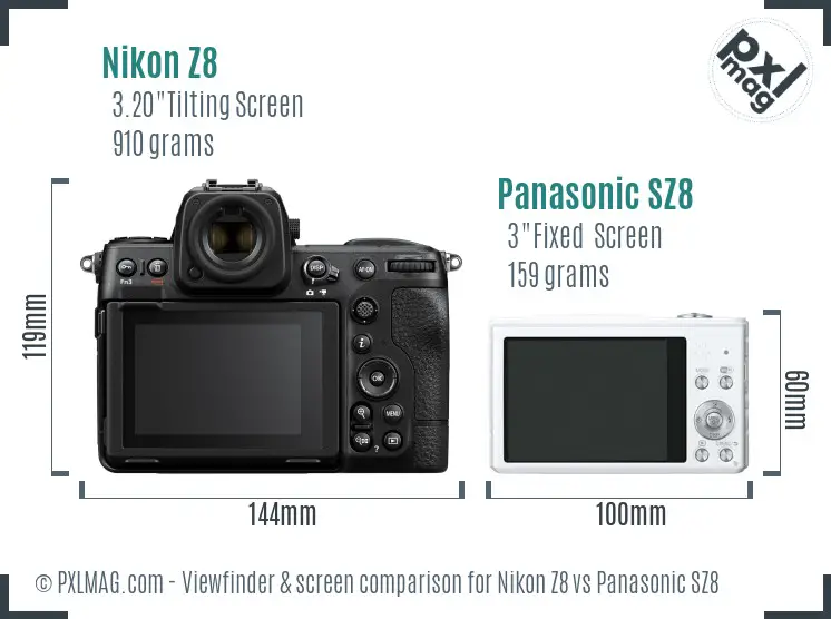 Nikon Z8 vs Panasonic SZ8 Screen and Viewfinder comparison Nikon Z8 vs Panasonic SZ8 Screen and Viewfinder comparison