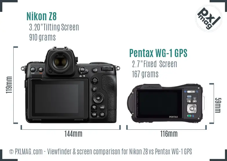 Nikon Z8 vs Pentax WG-1 GPS Screen and Viewfinder comparison