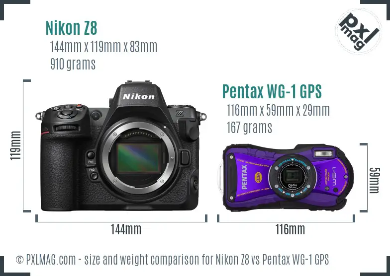 Nikon Z8 vs Pentax WG-1 GPS size comparison