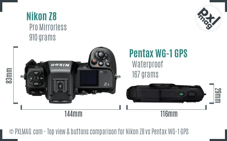 Nikon Z8 vs Pentax WG-1 GPS top view buttons comparison