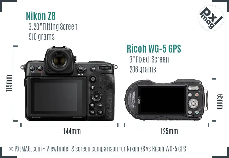 Nikon Z8 vs Ricoh WG-5 GPS Screen and Viewfinder comparison Nikon Z8 vs Ricoh WG-5 GPS Screen and Viewfinder comparison