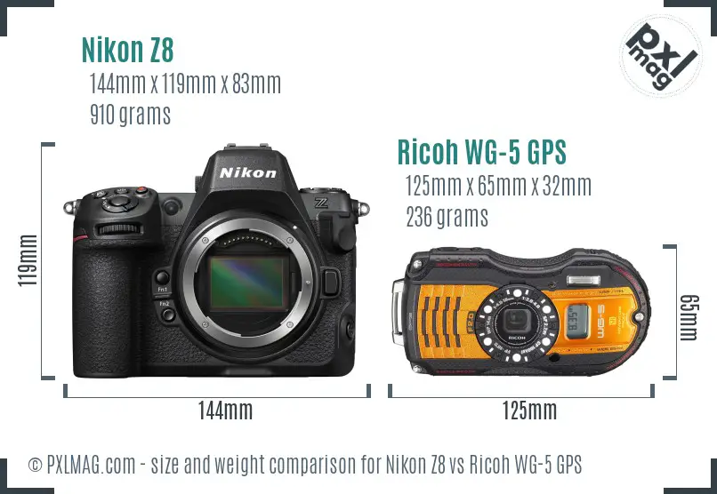 Nikon Z8 vs Ricoh WG-5 GPS size comparison Nikon Z8 vs Ricoh WG-5 GPS size comparison