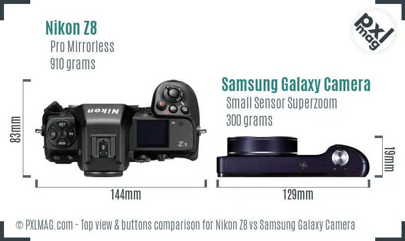 Nikon Z8 vs Samsung Galaxy Camera top view buttons comparison Nikon Z8 vs Samsung Galaxy Camera top view buttons comparison
