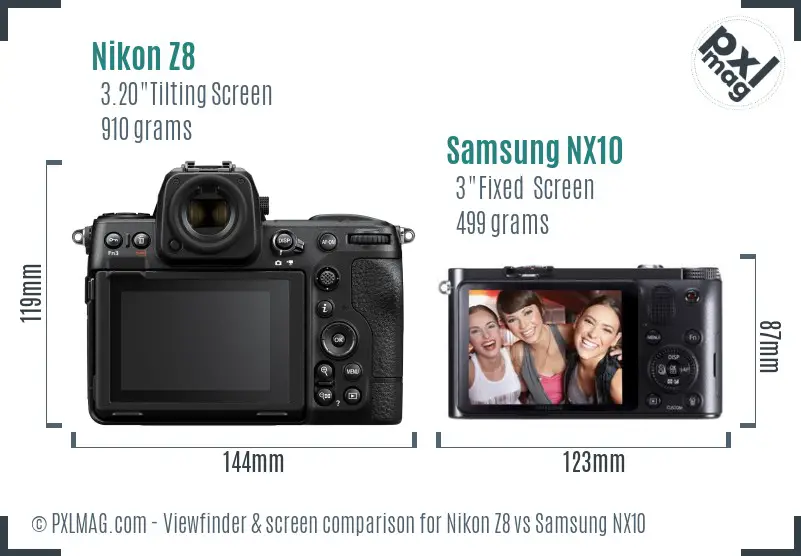 Nikon Z8 vs Samsung NX10 Screen and Viewfinder comparison Nikon Z8 vs Samsung NX10 Screen and Viewfinder comparison