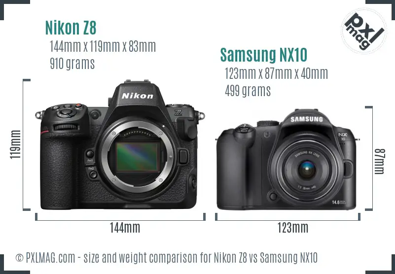 Nikon Z8 vs Samsung NX10 size comparison Nikon Z8 vs Samsung NX10 size comparison