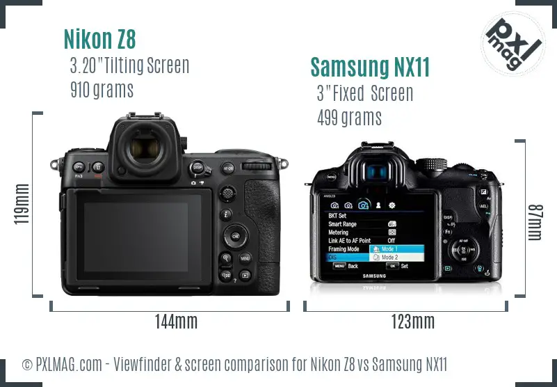 Nikon Z8 vs Samsung NX11 Screen and Viewfinder comparison