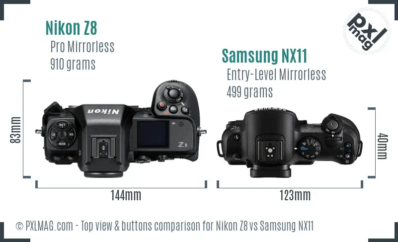 Nikon Z8 vs Samsung NX11 top view buttons comparison