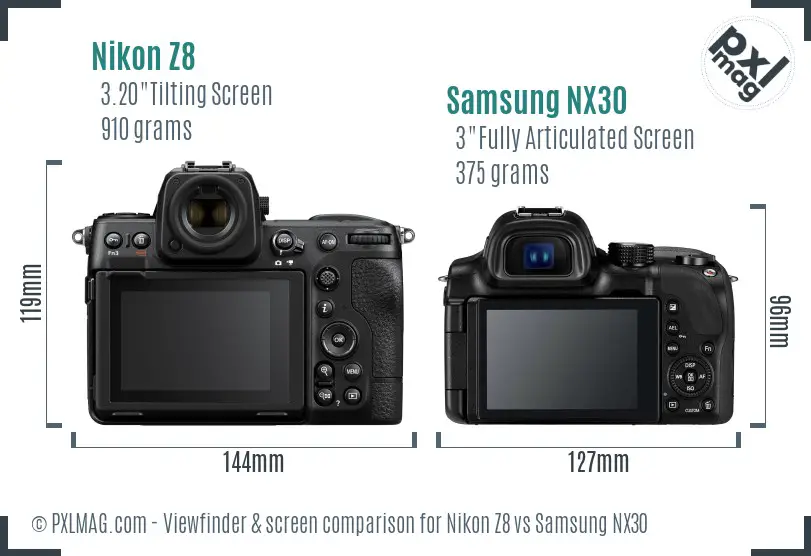 Nikon Z8 vs Samsung NX30 Screen and Viewfinder comparison