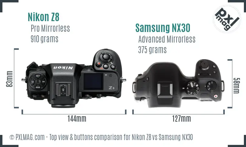 Nikon Z8 vs Samsung NX30 top view buttons comparison