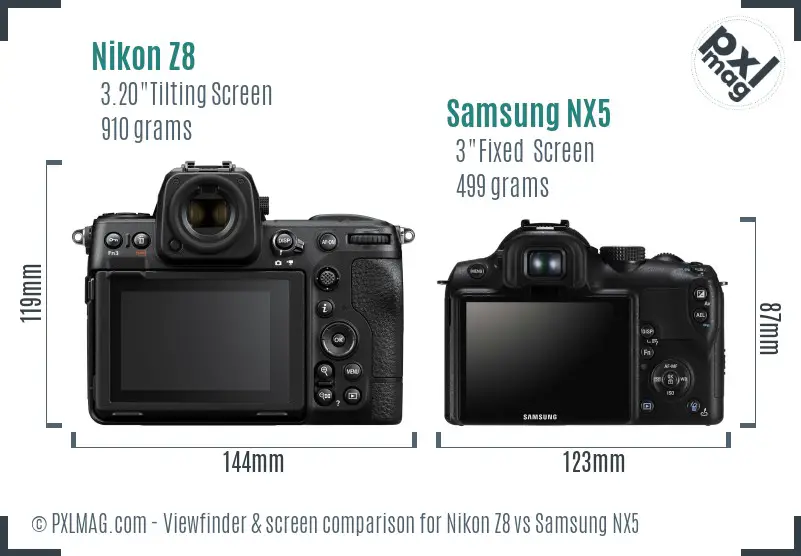 Nikon Z8 vs Samsung NX5 Screen and Viewfinder comparison Nikon Z8 vs Samsung NX5 Screen and Viewfinder comparison