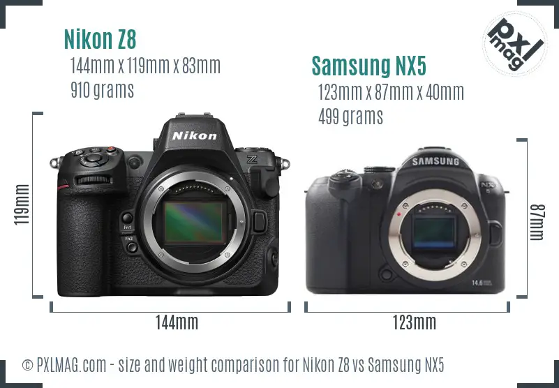 Nikon Z8 vs Samsung NX5 size comparison Nikon Z8 vs Samsung NX5 size comparison