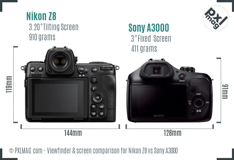 Nikon Z8 vs Sony A3000 Screen and Viewfinder comparison