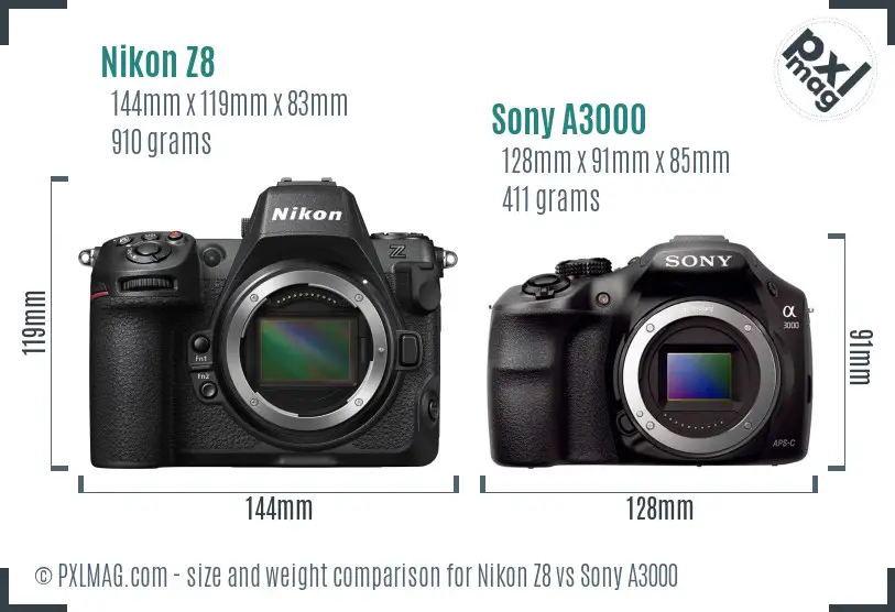 Nikon Z8 vs Sony A3000 size comparison Nikon Z8 vs Sony A3000 size comparison