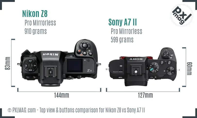 Nikon Z8 vs Sony A7 II top view buttons comparison