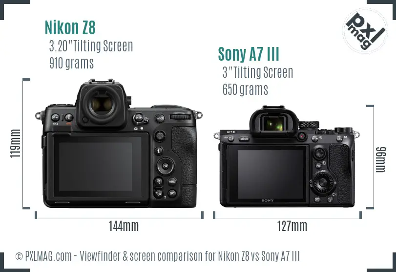 Nikon Z8 vs Sony A7 III Screen and Viewfinder comparison