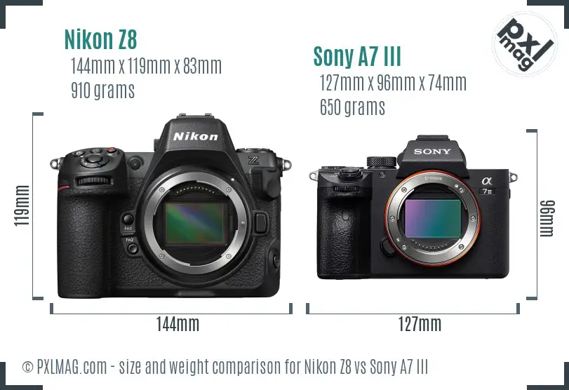 Nikon Z8 vs Sony A7 III size comparison