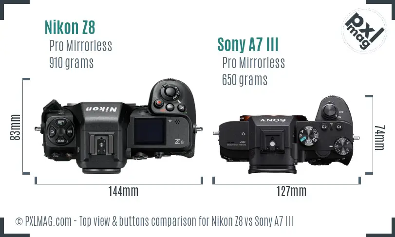 Nikon Z8 vs Sony A7 III top view buttons comparison