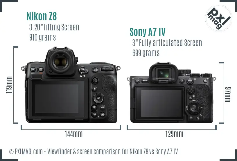 Nikon Z8 vs Sony A7 IV Screen and Viewfinder comparison