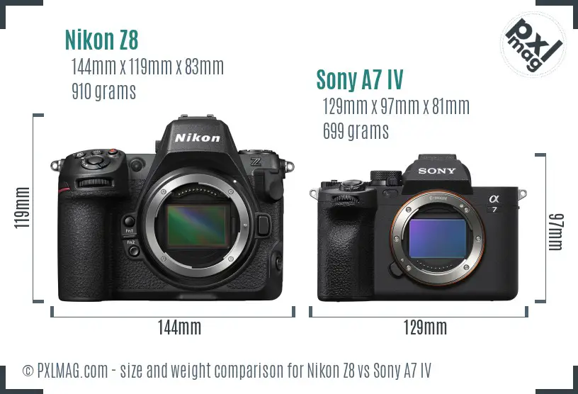 Nikon Z8 vs Sony A7 IV size comparison