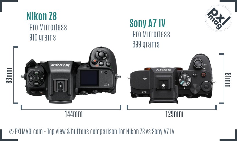 Nikon Z8 vs Sony A7 IV top view buttons comparison