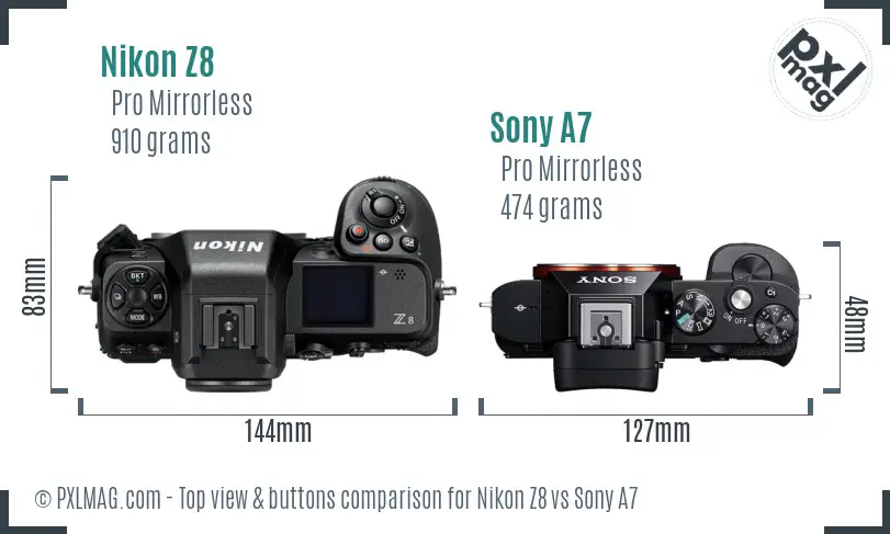 Nikon Z8 vs Sony A7 top view buttons comparison Nikon Z8 vs Sony A7 top view buttons comparison