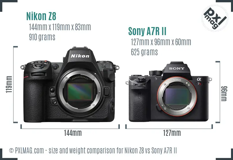 Nikon Z8 vs Sony A7R II size comparison