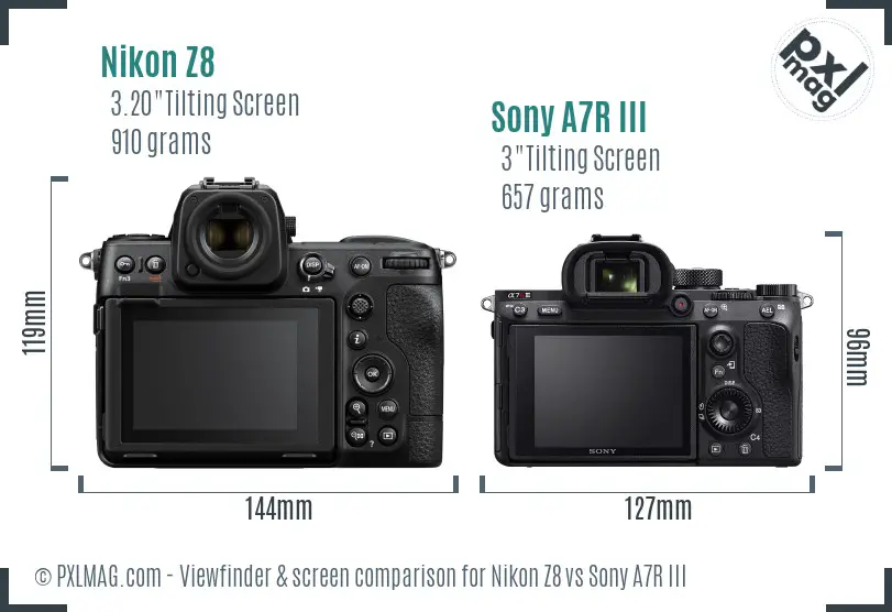 Nikon Z8 vs Sony A7R III Screen and Viewfinder comparison