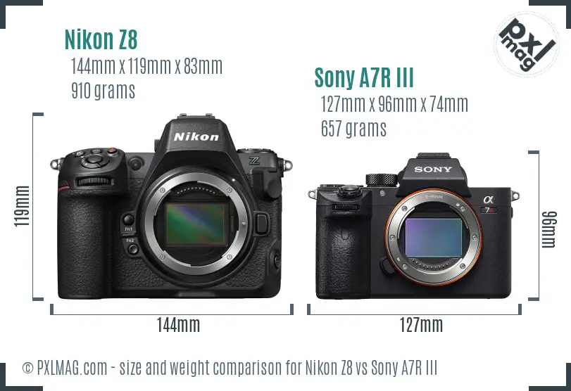 Nikon Z8 vs Sony A7R III size comparison