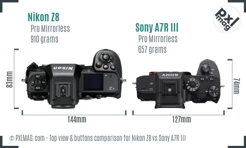 Nikon Z8 vs Sony A7R III top view buttons comparison