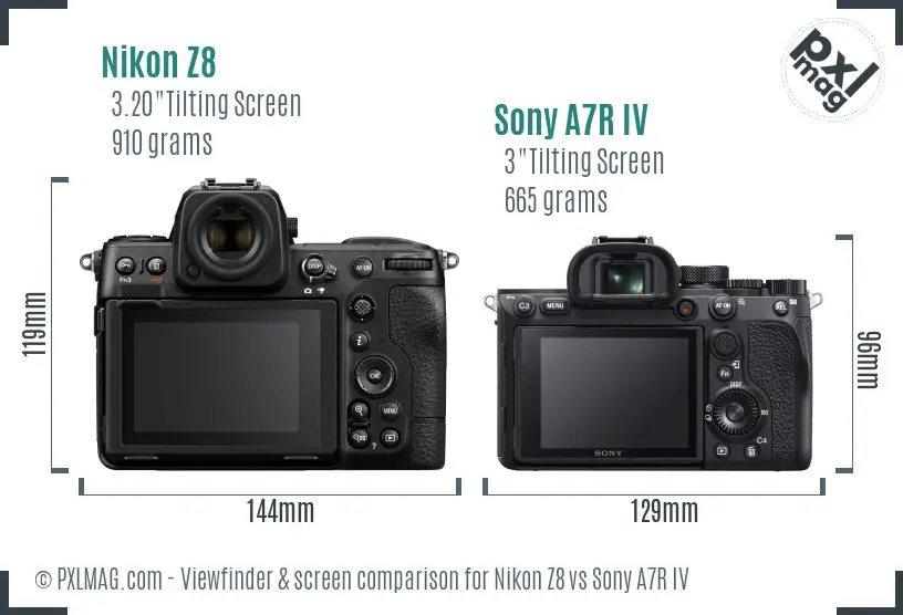 Nikon Z8 vs Sony A7R IV Screen and Viewfinder comparison