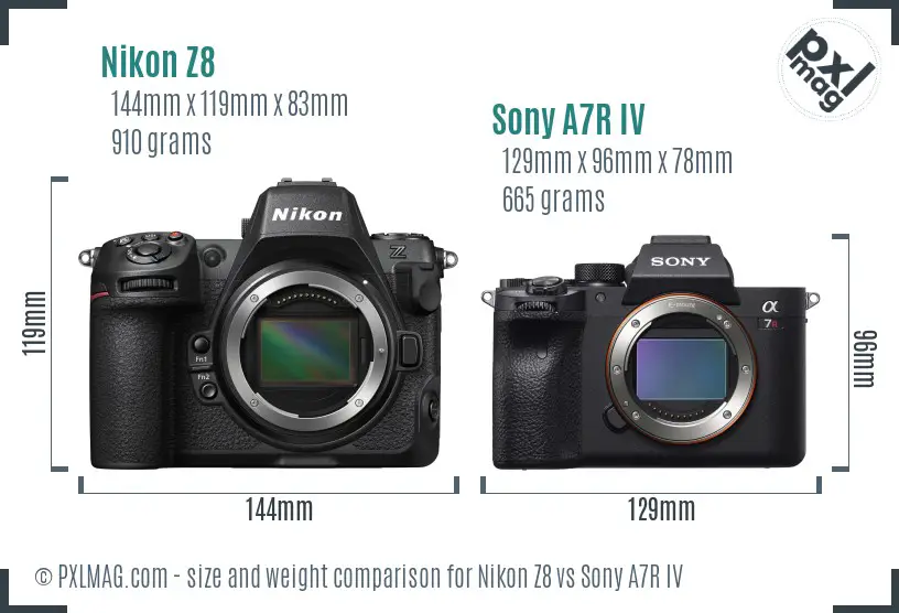 Nikon Z8 vs Sony A7R IV size comparison
