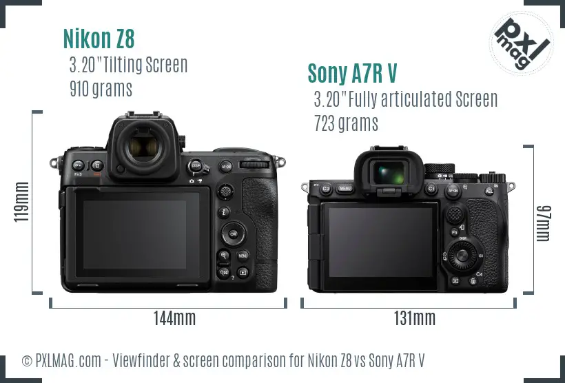 Nikon Z8 vs Sony A7R V Screen and Viewfinder comparison