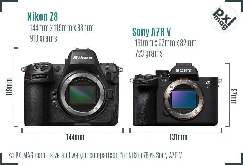 Nikon Z8 vs Sony A7R V size comparison