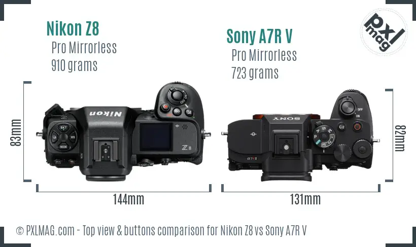 Nikon Z8 vs Sony A7R V top view buttons comparison