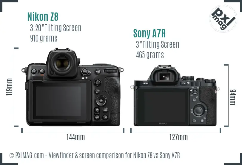 Nikon Z8 vs Sony A7R Screen and Viewfinder comparison