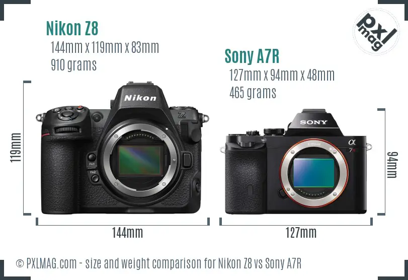 Nikon Z8 vs Sony A7R size comparison