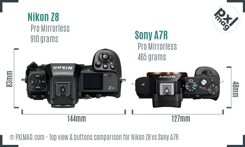 Nikon Z8 vs Sony A7R top view buttons comparison