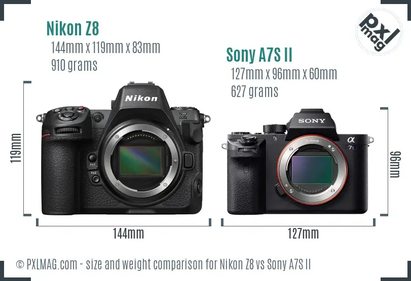 Nikon Z8 vs Sony A7S II size comparison