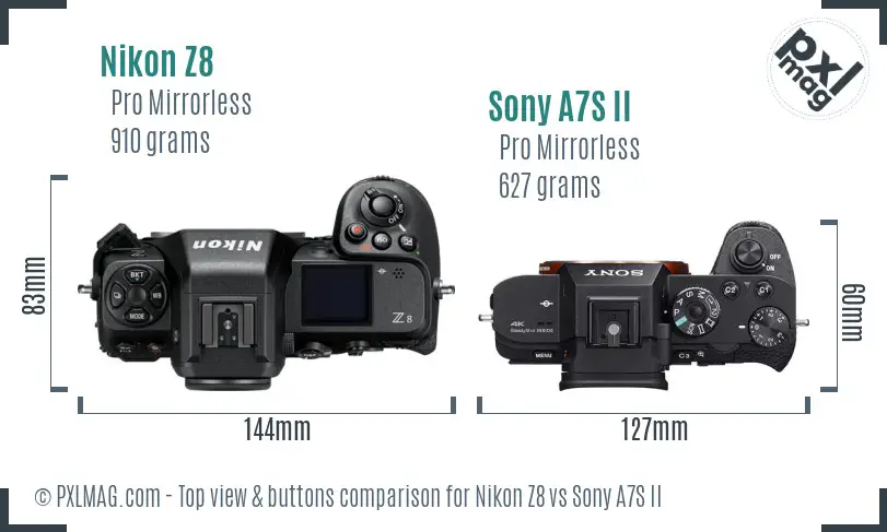 Nikon Z8 vs Sony A7S II top view buttons comparison